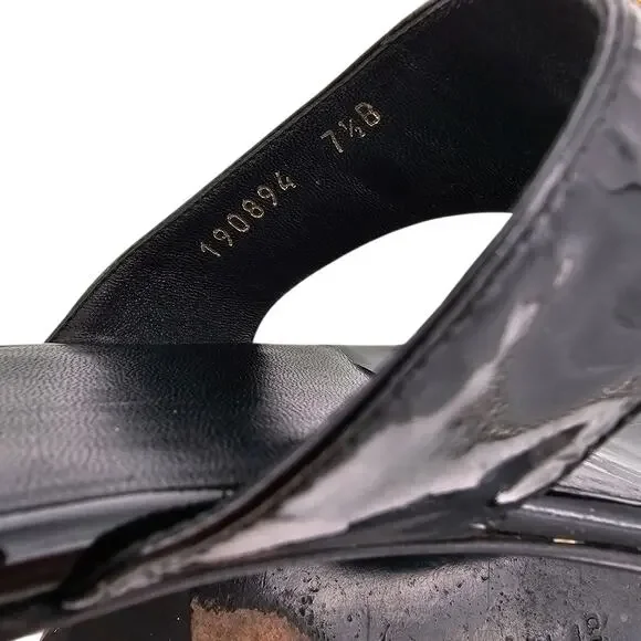 Gucci Horsebit Flat Thong Sandal Black Patent Leather Silver Size 7.5 - Picture 9 of 11